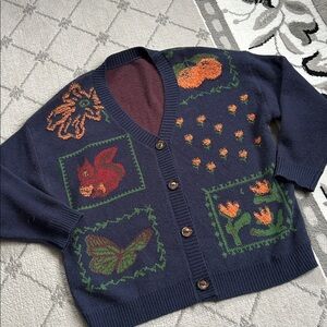 Cider Navy Cardigan Embroidered With Fall Motif